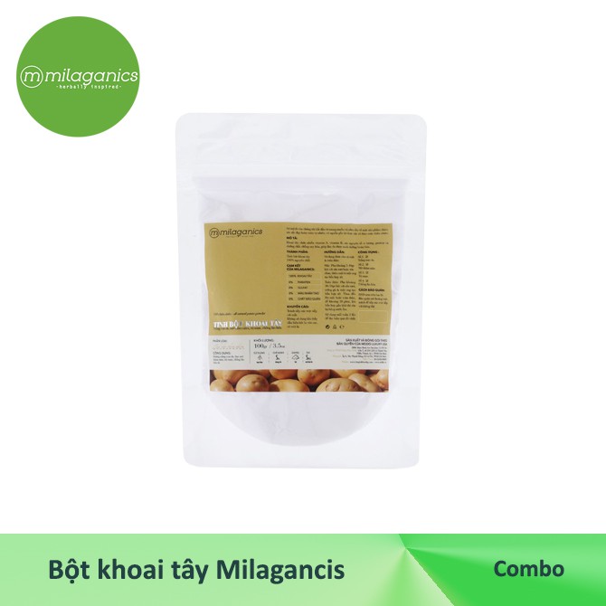 Combo siêu dưỡng da Bột trà xanh 100gr+Bột khoai tây100g+Bột than hoạt tính Milaganics 50g | BigBuy360 - bigbuy360.vn