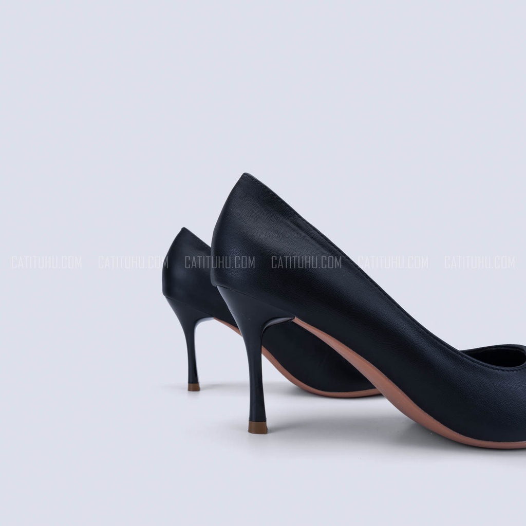 CH0015 - Giày Cao Gót Bít Mũi Nhọn Da Trơn - Màu Đen