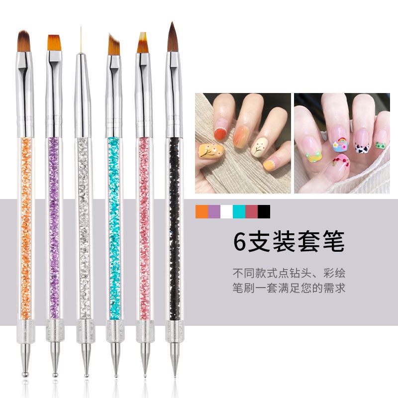 Lusluking Set 6 Bút 2 Đầu Hỗ Trợ Trang Trí Móng Tay Nghệ Thuật DIY Tiện Dụng