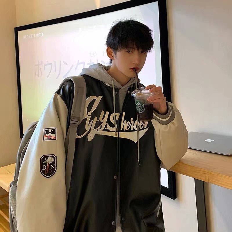 Áo Khoác Bóng Chày Bằng Da Pu Dáng Rộng Phong Cách Đường Phố Hàn Quốc