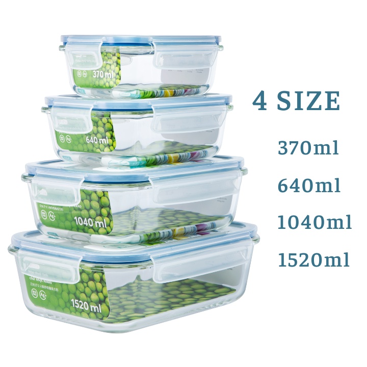 Hộp thuỷ tinh chữ nhật 370ml Inochi chịu nhiệt, đựng thực phẩm, thức ăn văn phòng