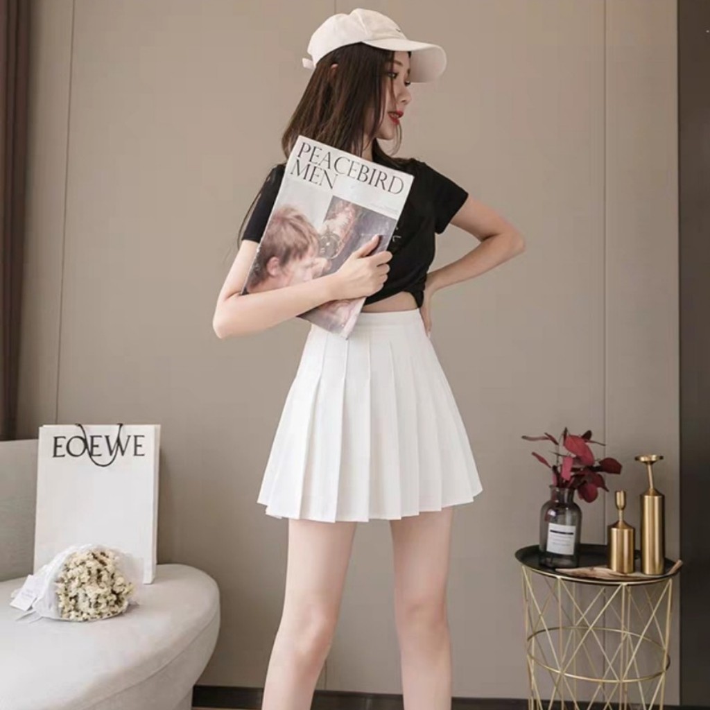 Chân Váy Xếp Ly Ngắn Chữ A Phong Cách Công Sở lưng cao Hai Màu Trắng Đen Fom Chuẩn Đẹp | BigBuy360 - bigbuy360.vn