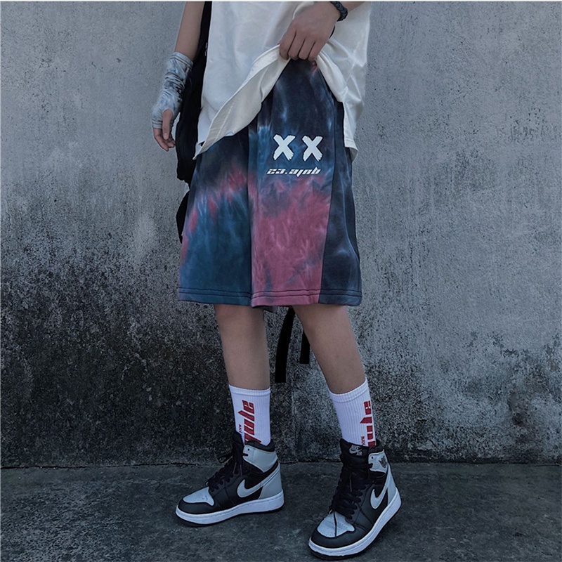 Quần short AOKANG họa tiết màu nhuộm phong cách Hong Kong thời trang cho nam