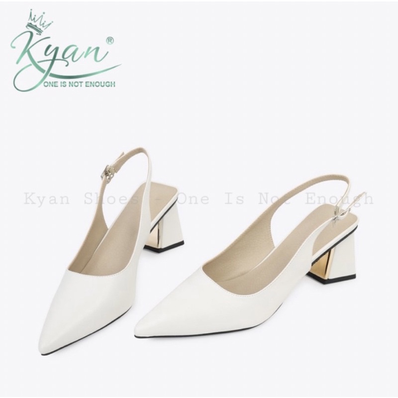 Giày Cao Gót Sling Back Clasic Da Trơn Gót Hình Học Si Đồng Cao 6 Cm KYAN00322