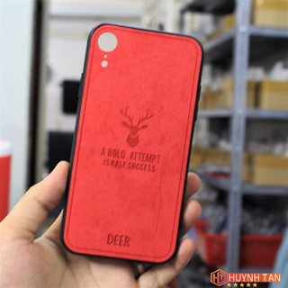 Ốp lưng Iphone XR vân vải khắc 3D hình Nai (màu nâu)