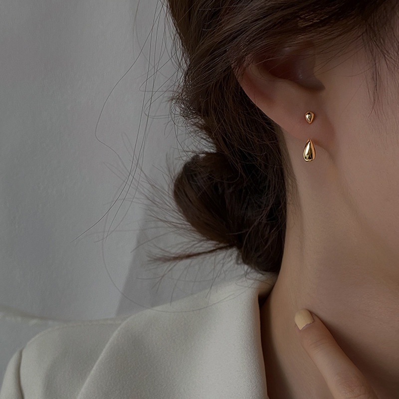 Bông tai hình giọt nước nhỏ thiết kế mặt sau phong cách Hàn Quốc cá tính thời trang cho nữ