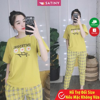 Đồ bộ nữ mặc nhà DB08 Đồ ngủ Thêu lửng 3 hoc cúc INTENSE mặc nhà cao cấp