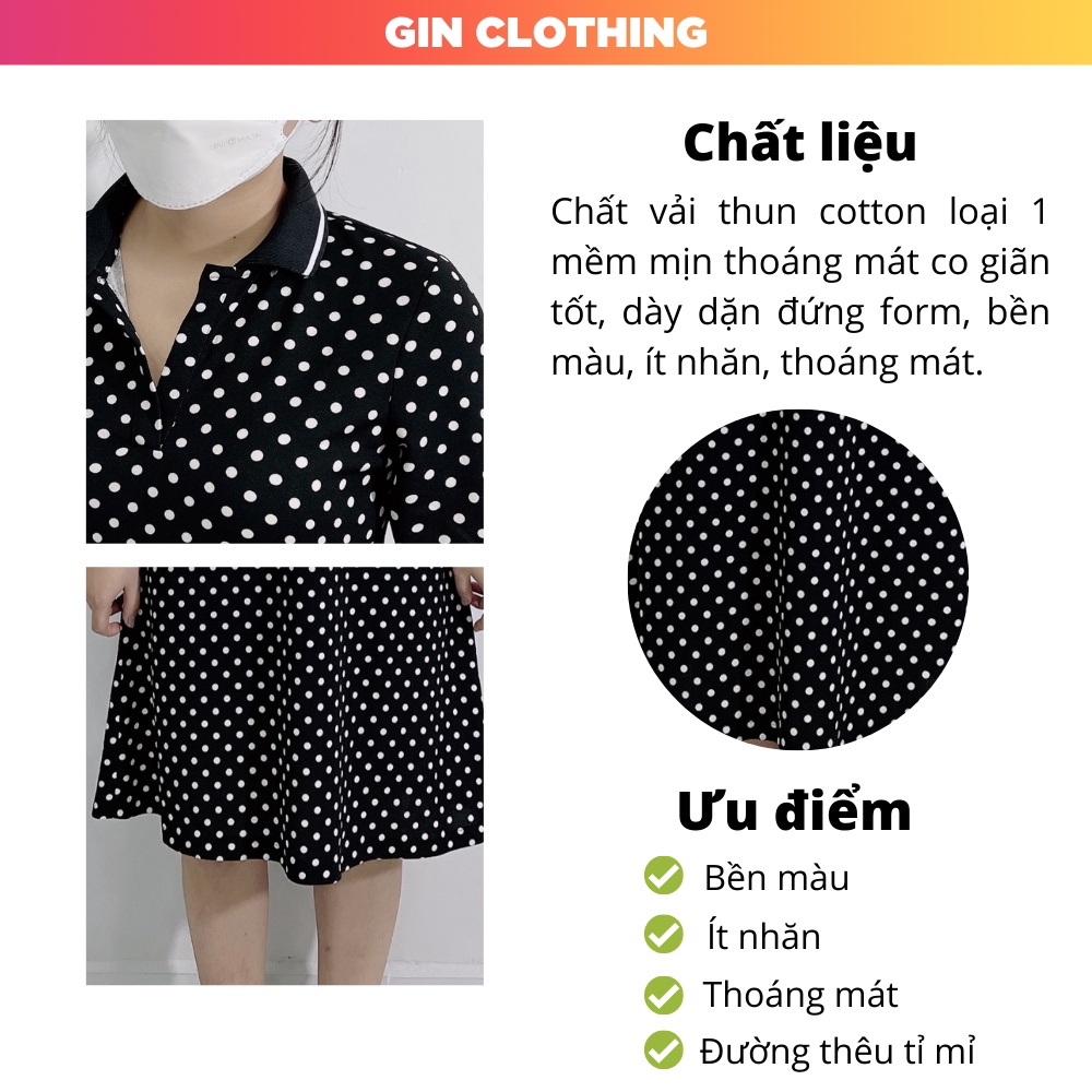 Đầm trung niên tặng mẹ MIUCO, đầm polo chấm bi CG-08, kiểu dáng suông năng động trẻ trung, thun cotton mềm mịn |BIGSIZE|