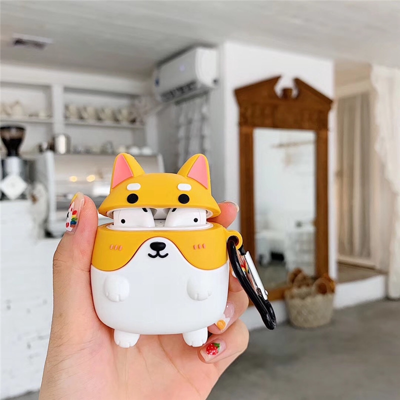 Vỏ bảo vệ hộp sạc của AirPods 1 2 hình chó Akita/Corgi