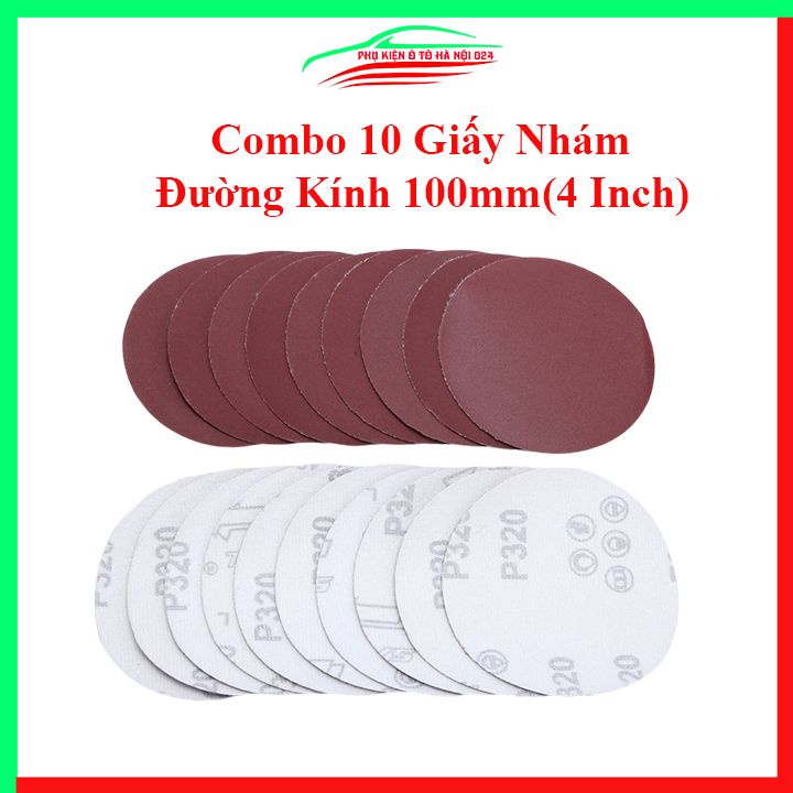 Combo 10 đĩa mài giấy ráp chà nhám đường kính 100mm độ nhám tùy chọn