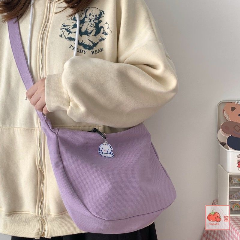 Túi Đeo Chéo Vải Canvas Màu Trơn Phong Cách Nhật Bản Thời Trang Mùa Hè Mới Cho Nữ