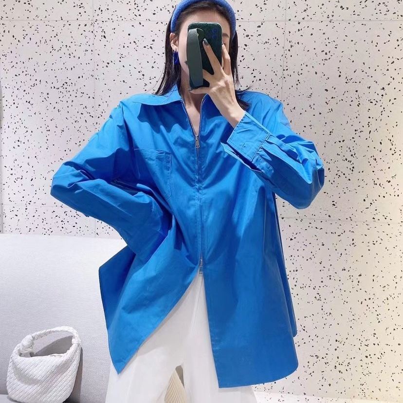 Áo Sơ Mi Dáng Rộng Dài Tay Phối Khóa Kéo Phong Cách Hàn Quốc Thời Trang Dành Cho Nữ 2022