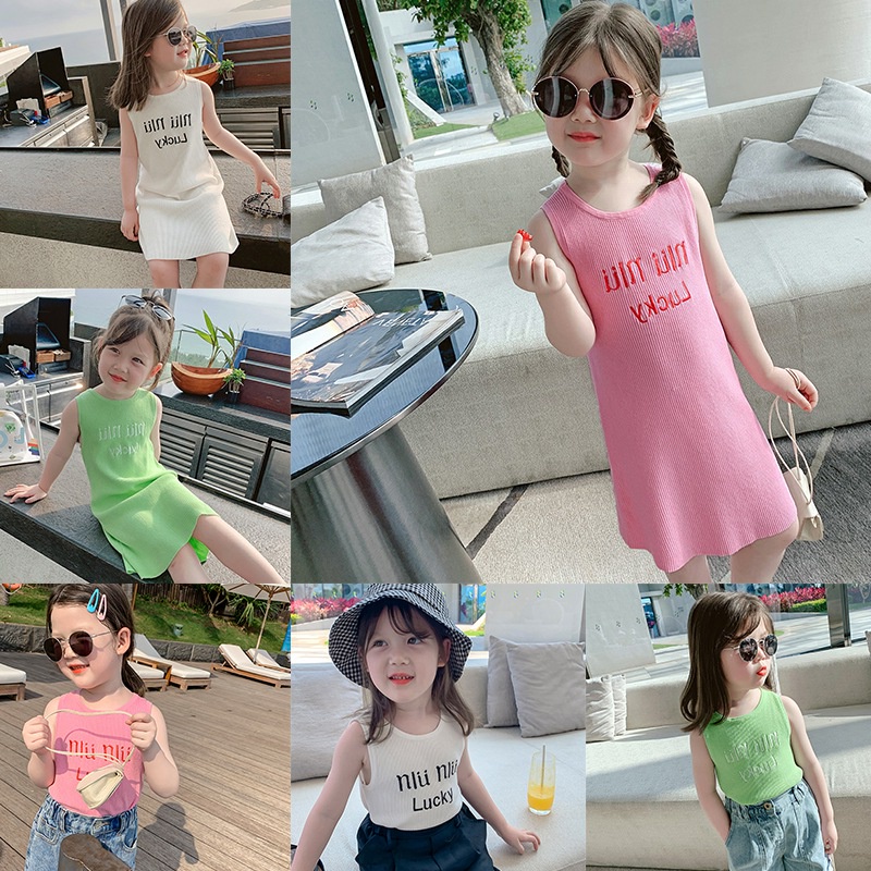 Đầm Hai Dây In Chữ Thời Trang Mùa Hè Mới Cho Bé Gái
