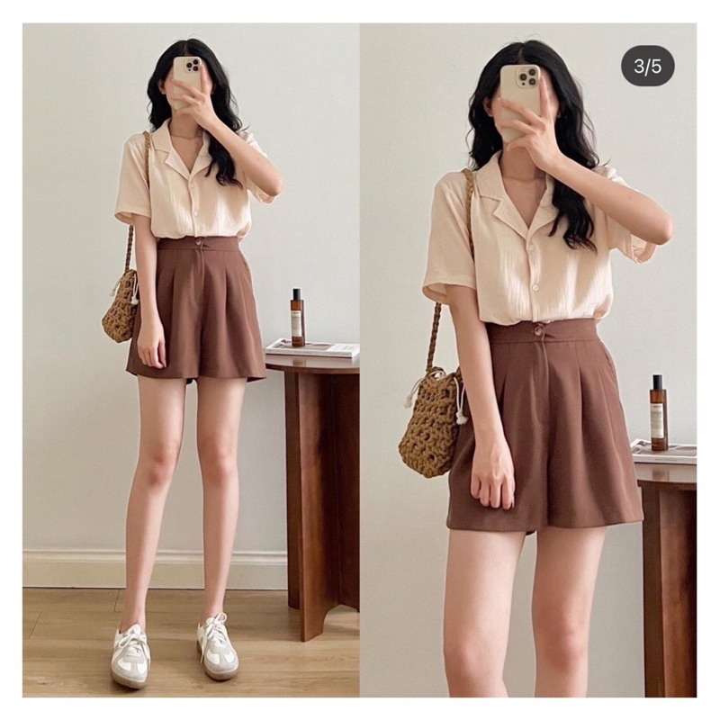 [Ảnh thật/Video]Quần short cạp cao NEW xếp li tôn dáng  Quần đùi lưng thun siêu co dãn