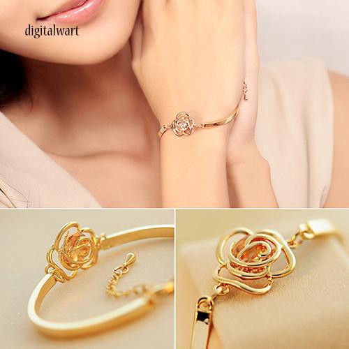 Vòng tay mạ vàng mặt hoa hồng đính đá quý nhân tạo sang trọng cá tính dành cho nữ | BigBuy360 - bigbuy360.vn