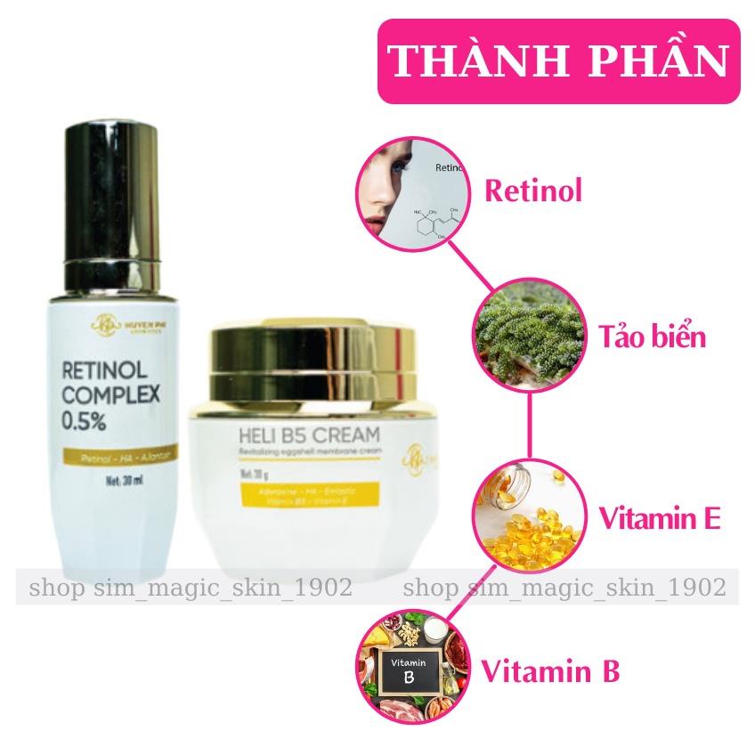 Bộ Tái Sinh Huyền Phi Retinol Complex 0.5% Kem Phục Hồi Heli B5 Tái Tạo Chống Lão Hóa Cấp Ẩm Phục Hồi Da Dưỡng Trắng Da