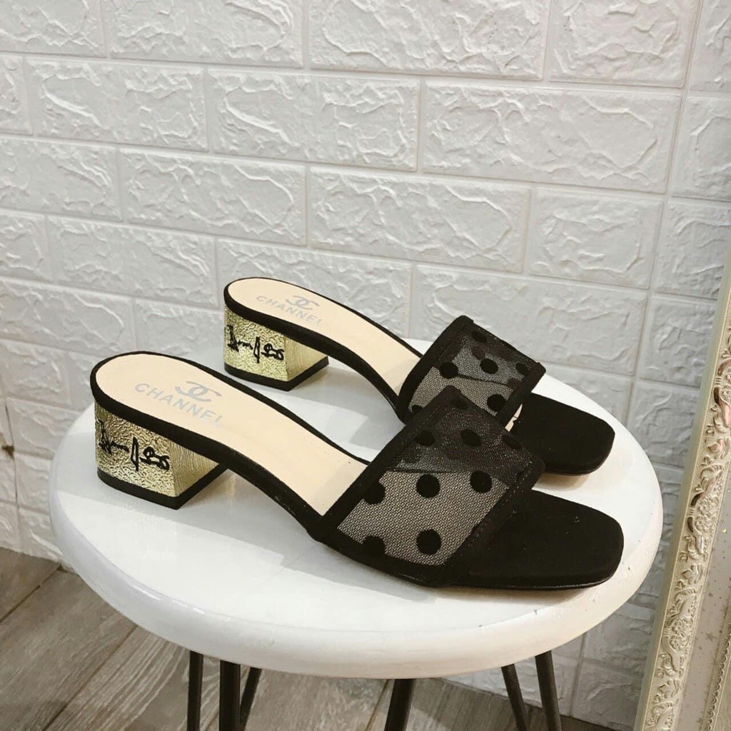 Guốc Đen Nữ Chấm Bi Siêu Dễ Thương - Cao 5 phân.