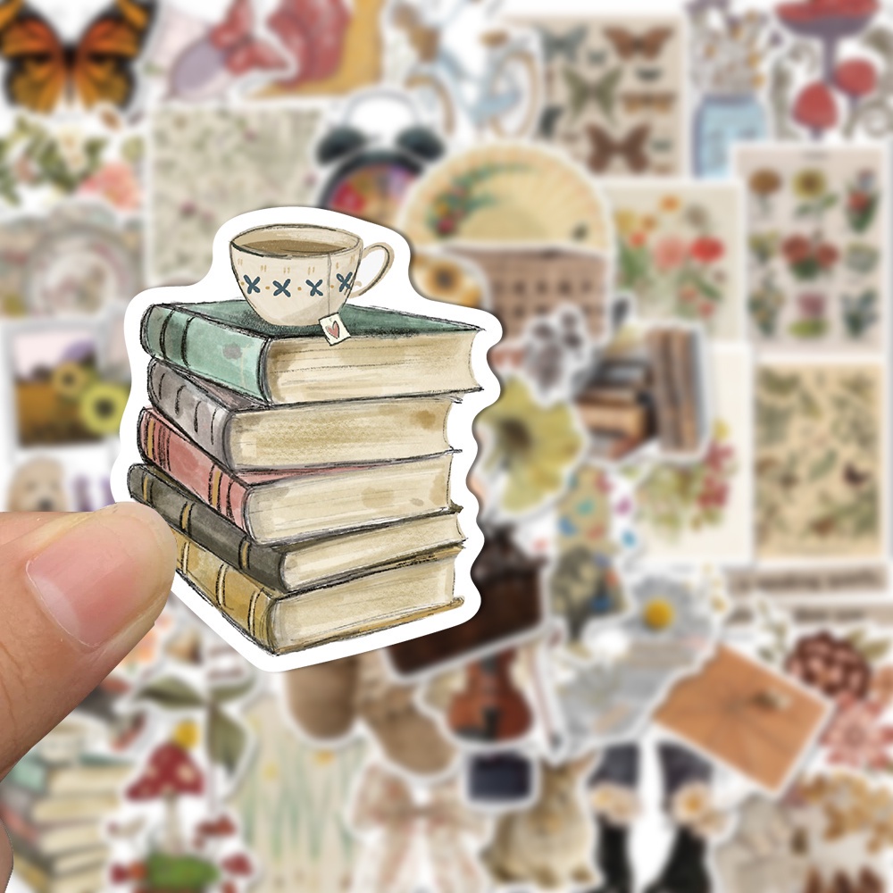 Set 50 chiếc sticker chống nước RETRO CỔ ĐIỂN BULLET JOURNAL dán mũ bảo hiểm, laptop, xe, tường, đàn guitar