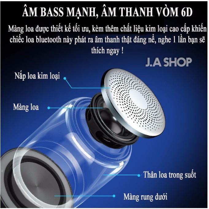 Loa Bluetooth Mini Led 7 Màu Trong Suốt Yayusi C7, Âm Hay Bass Cực Đỉnh Pin 600mAh, Bảo Hành 1 Đôi 1