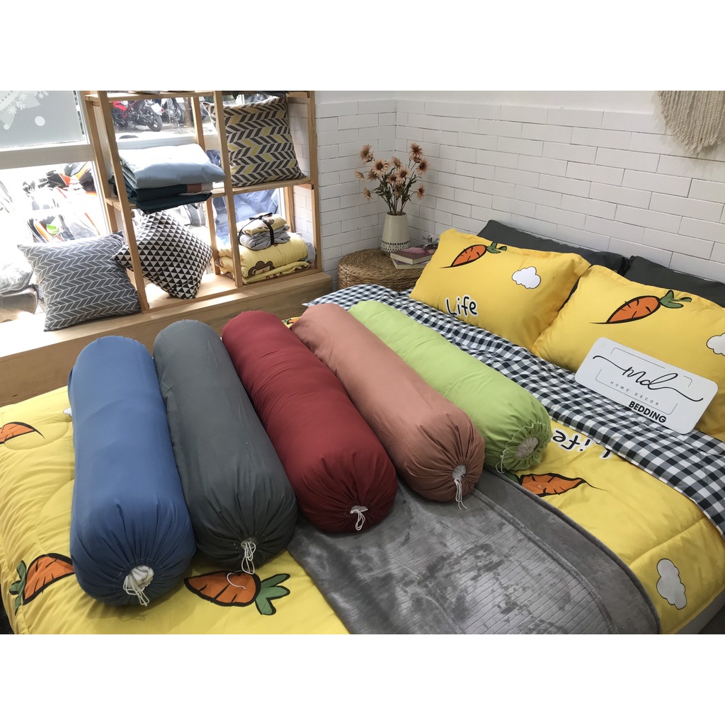 Vỏ gối ôm Cotton Tici trơn màu Sai Gon Bedding kích thước 35cmx100cm có dây cột 2 đầu