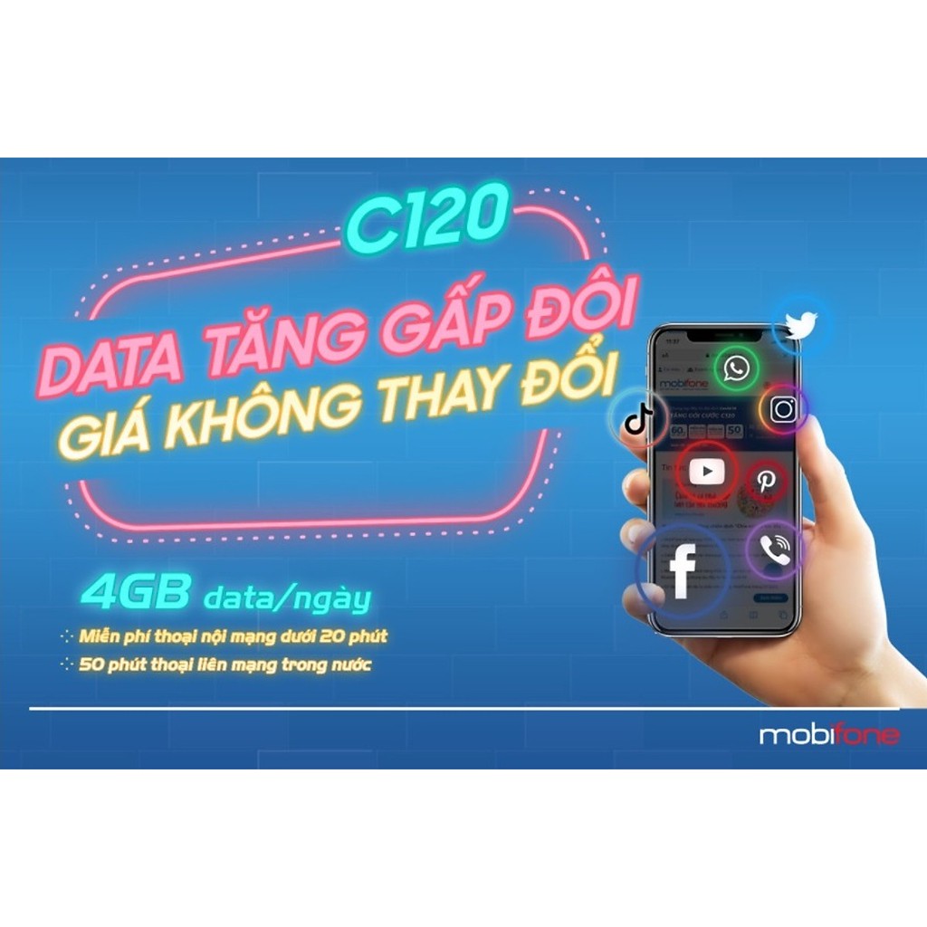 Sim 4G 10 số Mobifone C120 (120GB/tháng + Miễn phí gọi nội mạng + 50 phút Liên mạng) ĐĂNG KÝ CHÍNH CHỦ