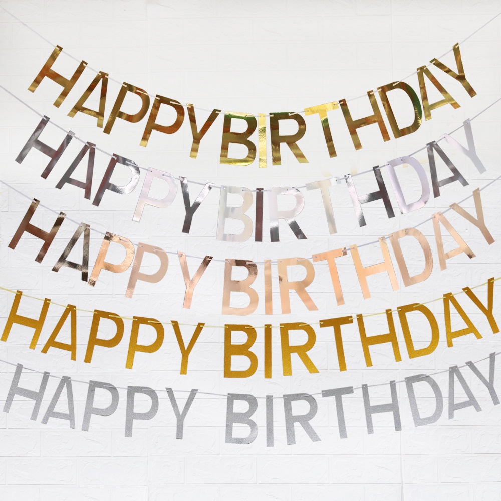 Dây chữ Happy Birthday trang trí sinh nhật thôi nôi bé trai bé gái ép kim HAPPYKID DCHBPDEK