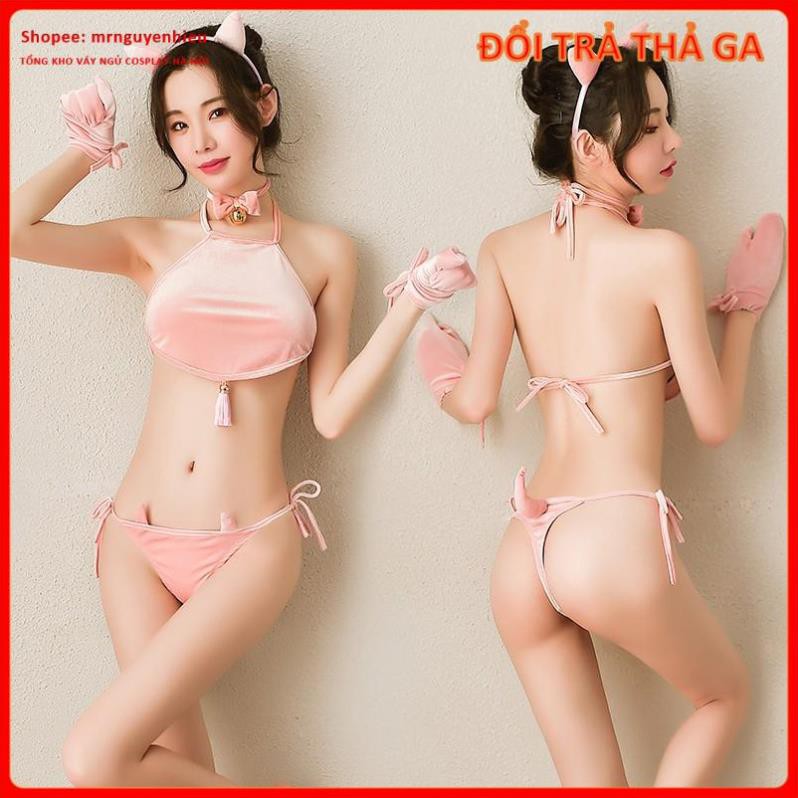 Bộ ngủ cosplay tiểu hồ ly gợi cảm, Set bikini cosplay miêu nữ, mèo đen sexy, không tất -Mèo180 - mrnguyenhieu - Hà Nội