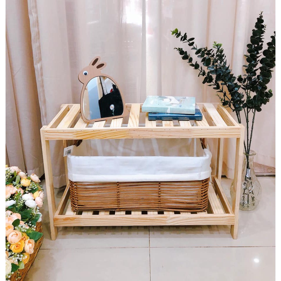 [SẴN-GIÁ XƯỞNG] Kệ Decor 2F Gỗ Thông Hàn Quốc Nhập Khẩu, Kệ Giày Dép Hai Tầng Đa Năng Size 50 cm x 2