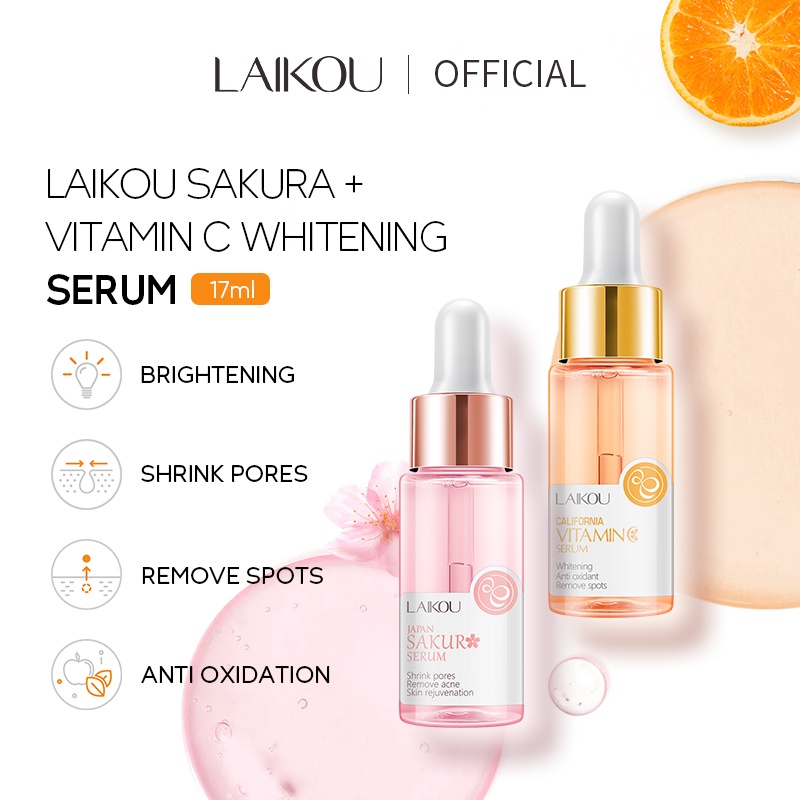 Bộ 2 món serum dưỡng da LAIKOU hoa anh đào 17ml + Vitamin C cấp ẩm 17ml