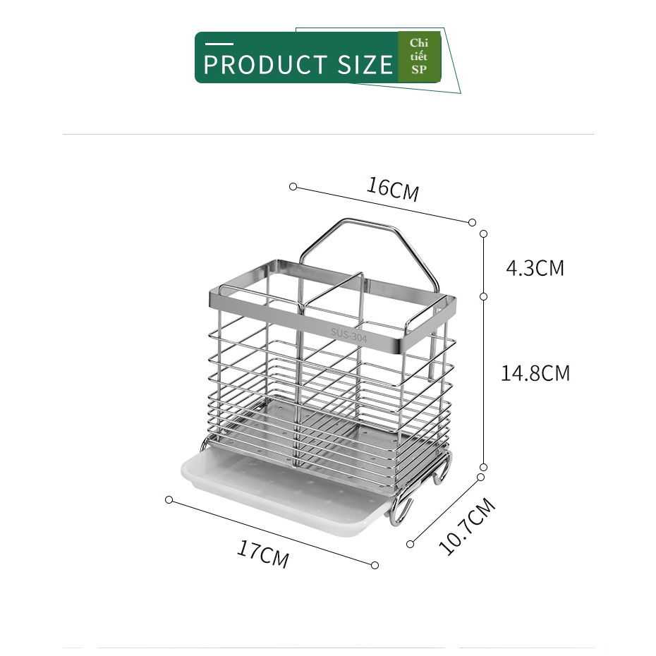 Lồng Đũa, Ống Đũa Inox 304 Không Han Gỉ Treo Tường, Để Bàn Tuỳ Chọn Kèm Khay Hứng Nước Thông Minh