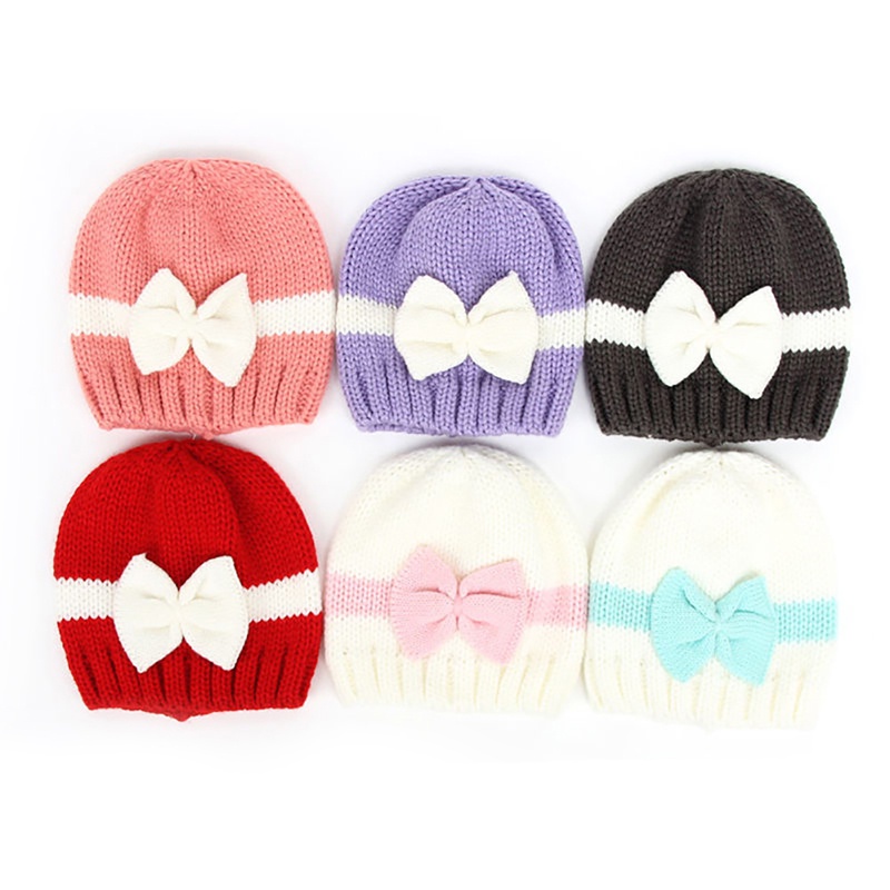 Mũ Beanie Dệt Kim Thắt Nơ Dễ Thương Cho Bé Gái Sơ Sinh