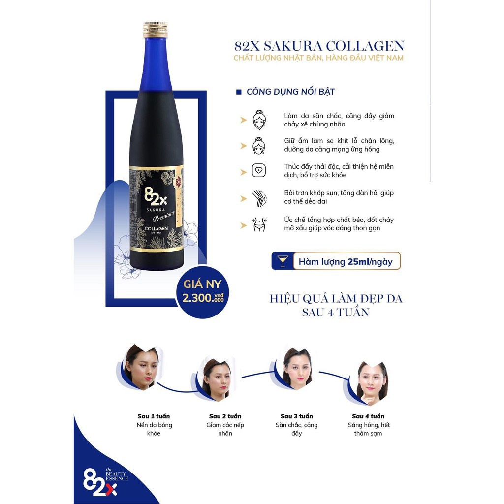 [Mẫu Mới] Nước Uống Đẹp Da 82X Sakura Premium Collagen và Placenta 500ml | BigBuy360 - bigbuy360.vn