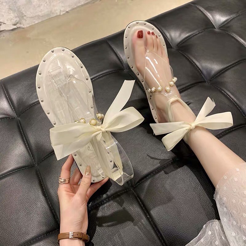 [CÓ SẴN] Xăng đan nhựa xỏ ngón dây nơ hàng Quảng Châu
