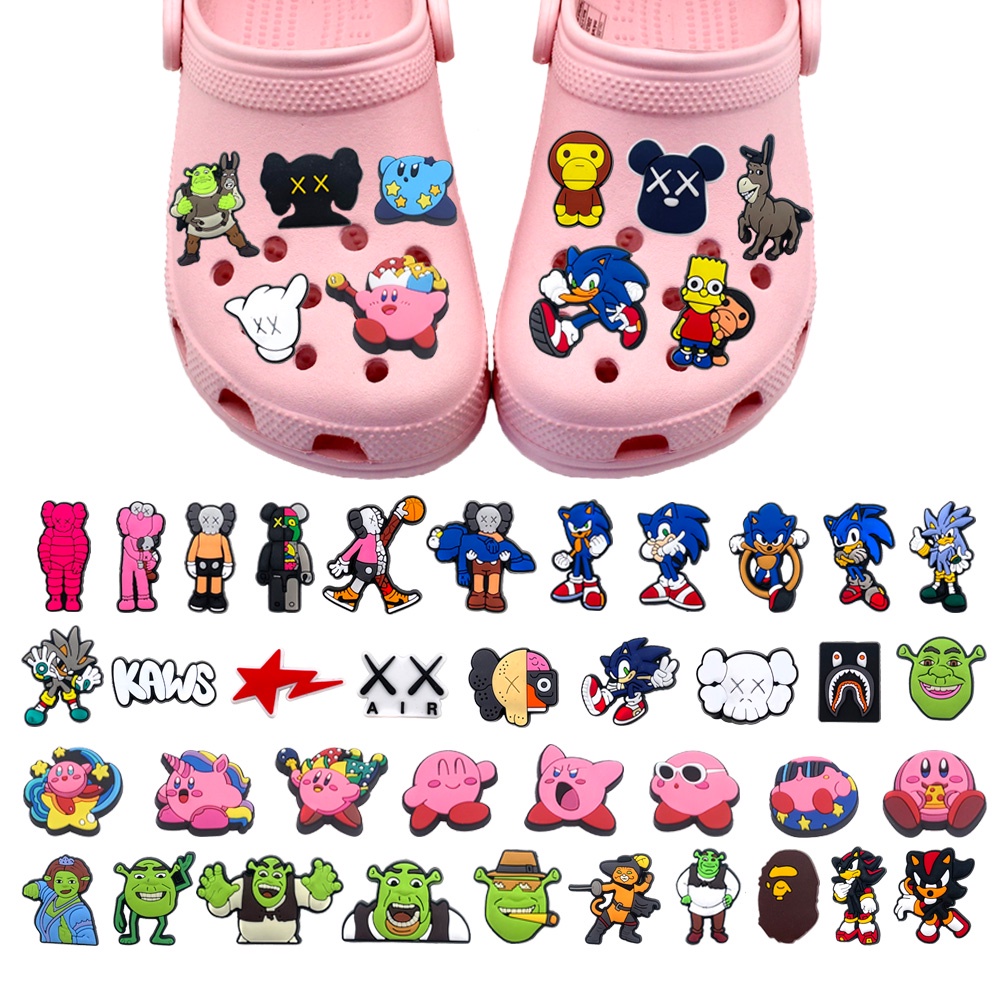 Phụ Kiện Trang Trí Dép Crocs Hình Gấu Kirby Shrek Sonic Hoạt Hình Dễ Thương DIY