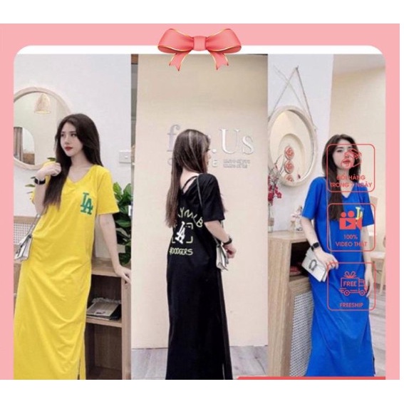 Đầm dáng Suông Váy bầu Dáng Dài Có Họa Tiết Chữ Đan Lưng