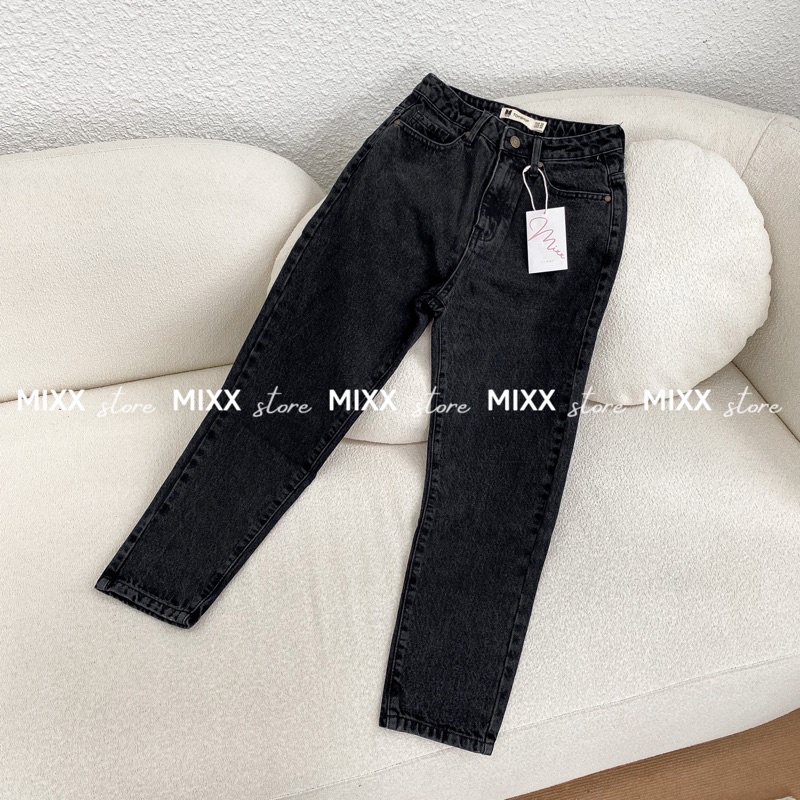 Quần Jean Nữ Baggy Lưng Cao Màu Xám chất cotton ít giãn phom lửng hàng hiệu cao cấp MIXX STORE