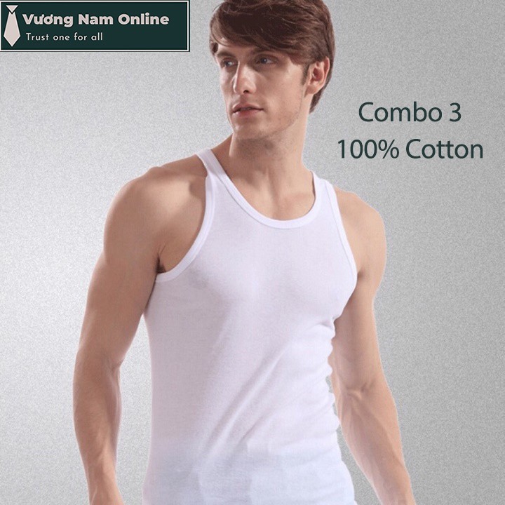 Áo lót nam cotton 3 cái ba lỗ sát nách trắng hanoisimex thấm hút mồ hôi tốt VN04E