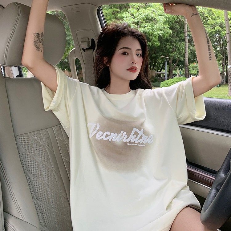 COZOK Áo Thun Tay Ngắn Dáng Rộng Màu gradient In Chữ Phong Cách Hàn Quốc