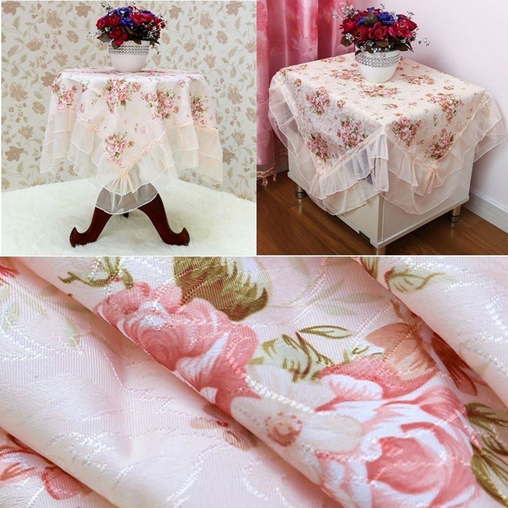 Khăn Trải Bàn Hình Chữ Nhật 75x80cm Phối Ren Hoa Nhiều Màu Chống Bụi