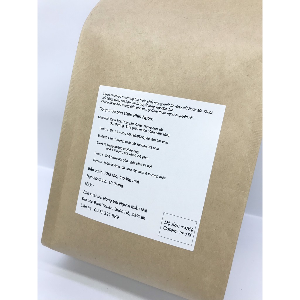 Cafe rang mộc nguyên chất 50% Robusta+ 50% Arabica 250gram