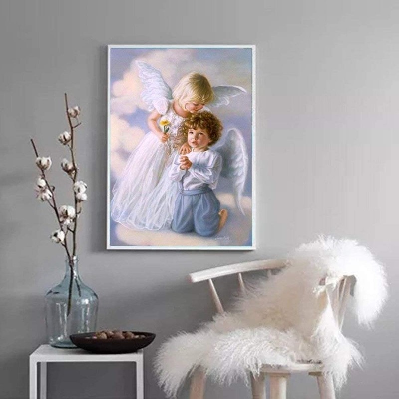 Bộ tranh đính đá 5d 30x40cm tự làm hình thiên thần độc đáo trang trí nhà cửa