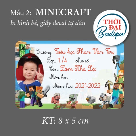 Giấy nhãn tập vở in tên + ảnh học sinh  combo 25 nhãn