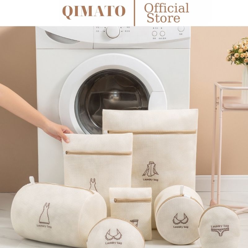 Combo 7 túi giặt 2 lớp dày dặn cao cấp giặt quần áo lót vớ có khóa kéo túi giặt đồ máy giặt Qimato D1.097