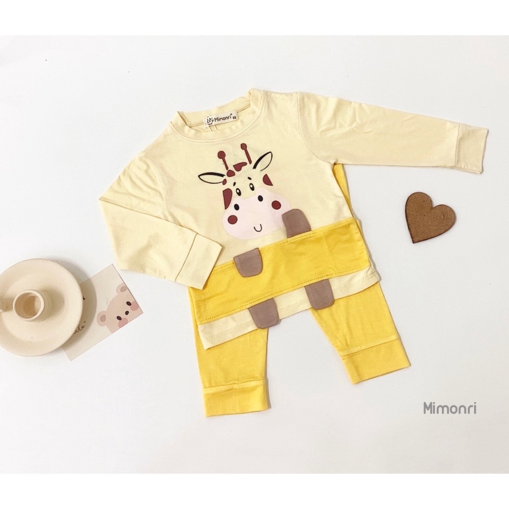 [SALE] Bộ Thun Lạnh Dài Tay Cho Bé Trai, Bé Gái KIMCHIBABY Hoạ Tiết Hươu Vàng, Bộ Quần Áo Cho Bé Mặc Nhà KWTD2207
