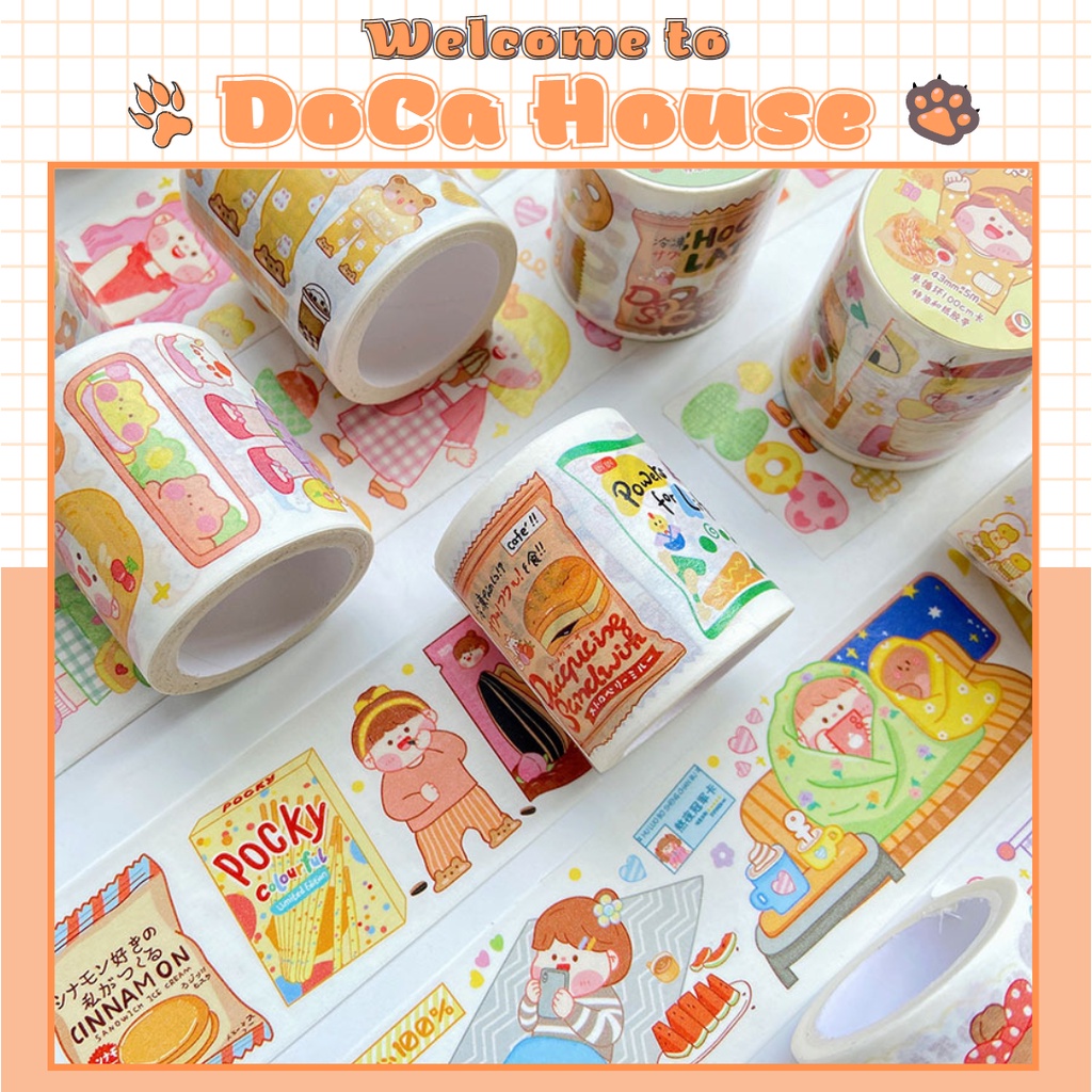 Washi Tape Sticker Cute Cuộn Băng Keo Giấy Washi 5M Trang Trí Sổ Tay DIY Dễ Thương