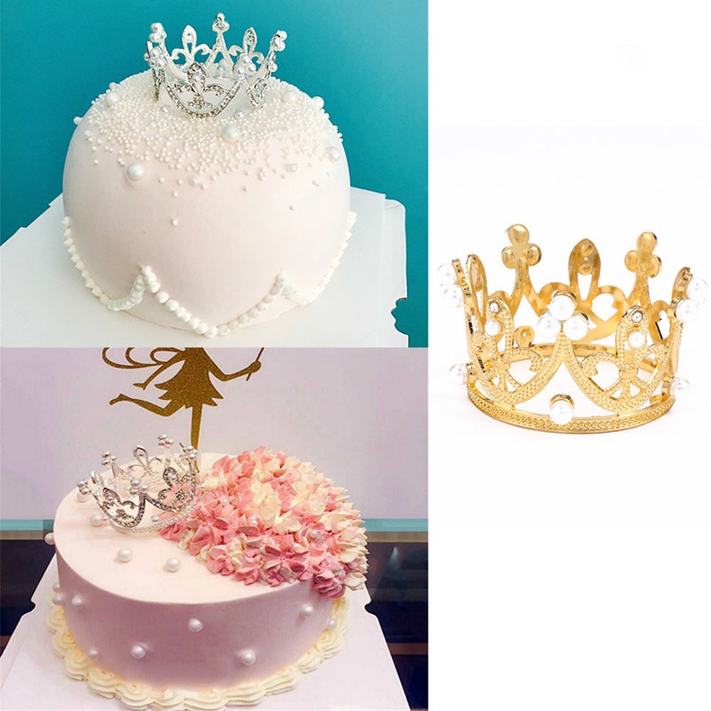 Vương Miện Đính Đá / Ngọc Trai Màu Sắc Lấp Lánh Trang Trí Bánh Kem