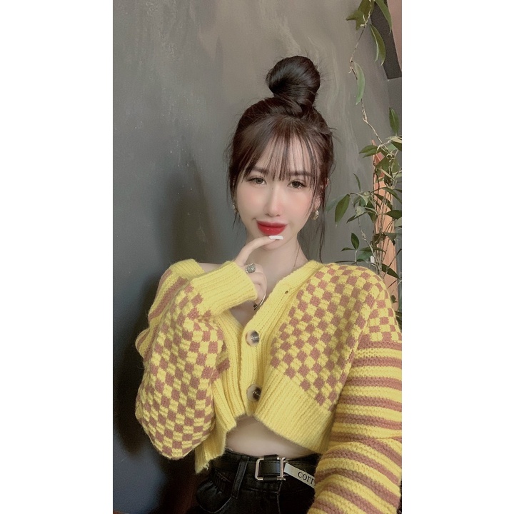 Áo khoác cardigan len croptop ong vàng hot hit