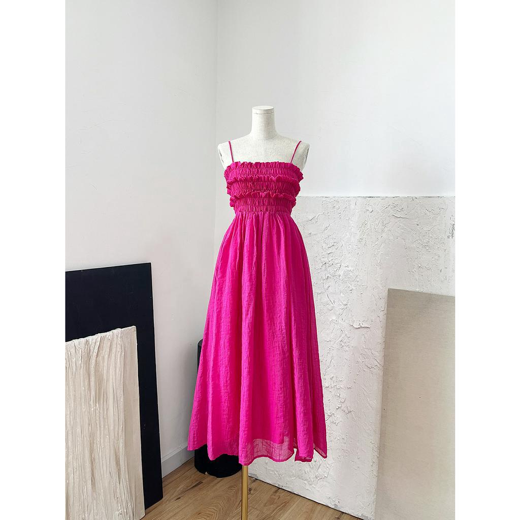 BBSTORE'S Đầm Maxi Hai Dây Đi Biển Nhún Ngực Viền Bèo  -D1950S
