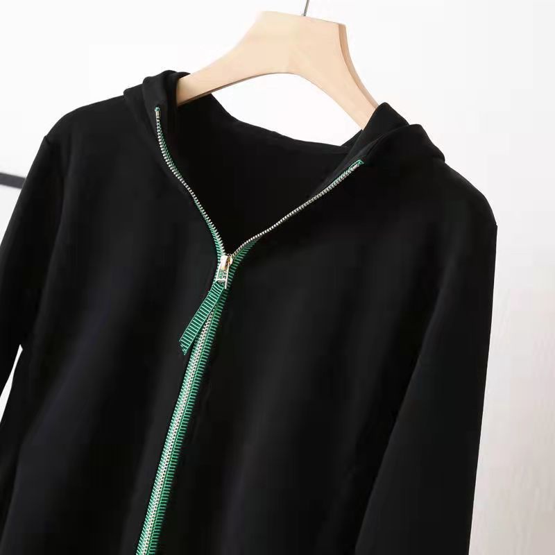 Áo Hoodies Tay Dài Dáng Rộng Phối Khoá Kéo Có Size Lớn