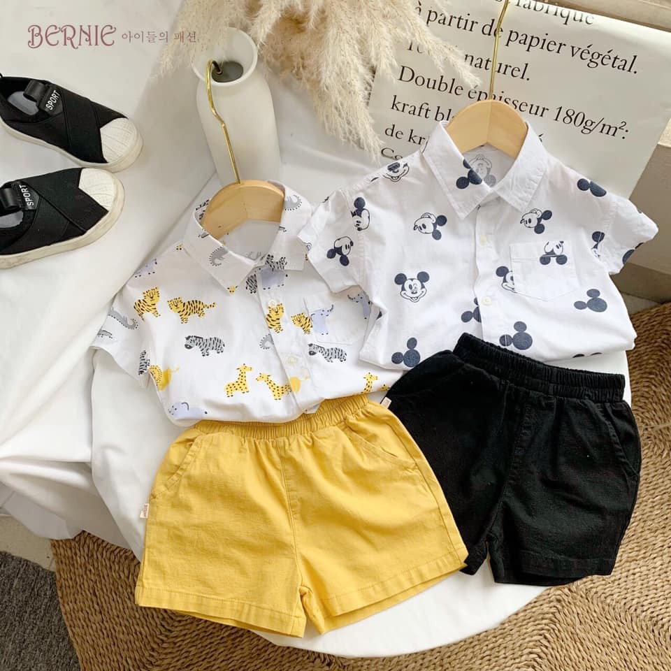 Set bộ sơ mi họa tiết quần Linen quần đũi bernie